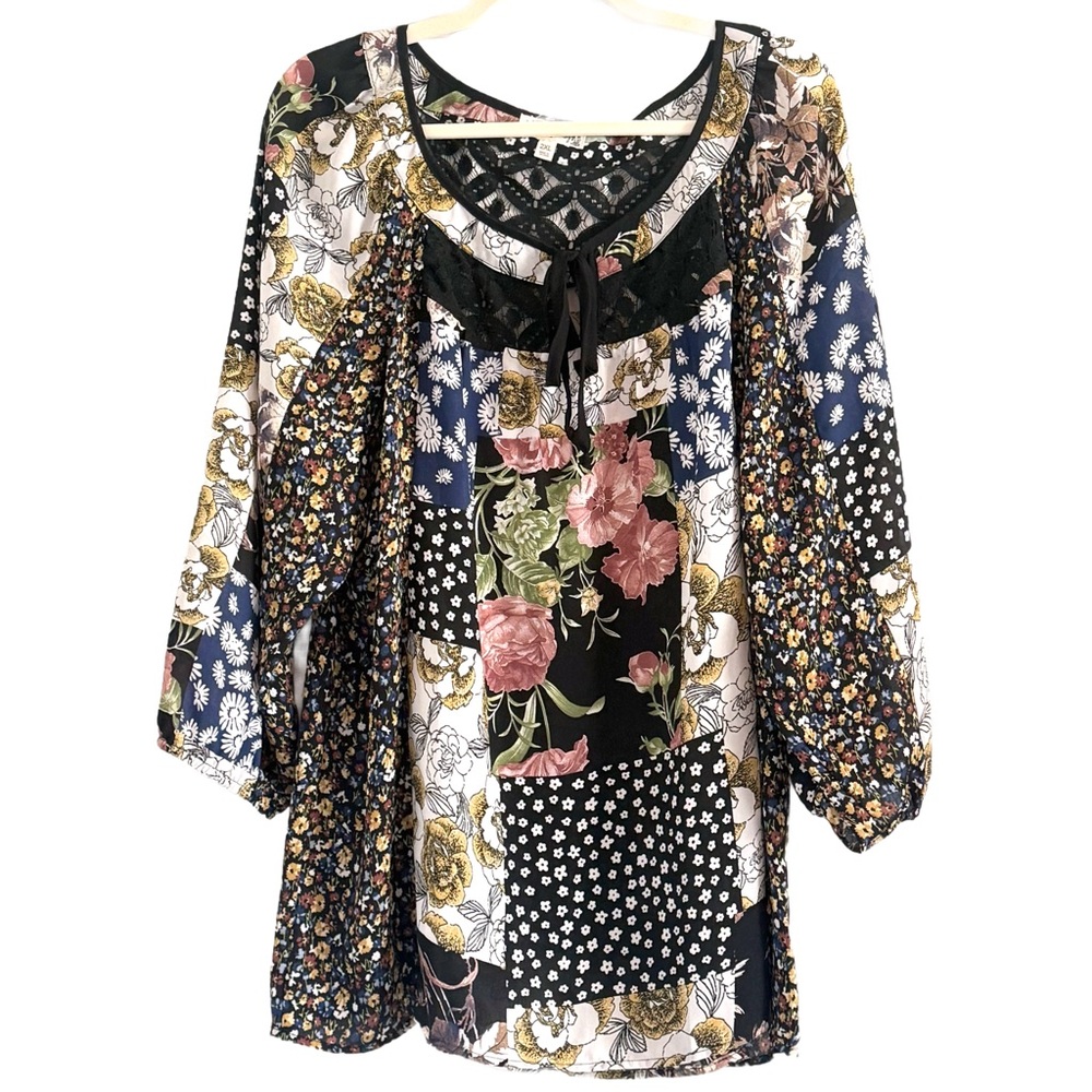 Hope Springs Floral Patchwork Blouse 2XL